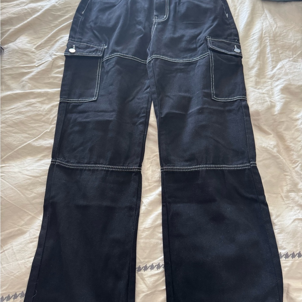 Black Cargo Pants with White Stitching